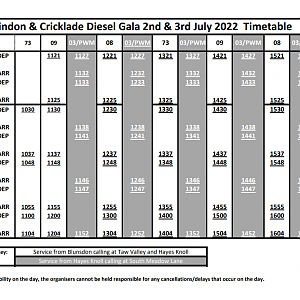 Diesel Gala Timetable